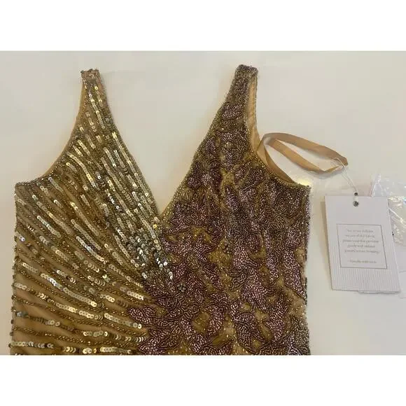 $598 Mac Duggal 5473 High Slit Embellished Sequins Dress Gold Size 8 NWT - Picture 12 of 16